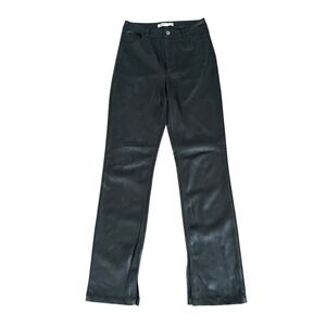 ZARA Faux Leather Straight Leg‎ Slit Pants Women Sz 6 Black High Rise Chic Party